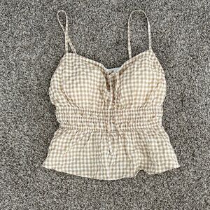 Klassy Network Stylish Tan Gingham Women's Top